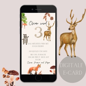 Digital invitation children&#39;s birthday forest animals, send invitation via WhatsApp, individual invitation children&#39;s birthday invitation forest