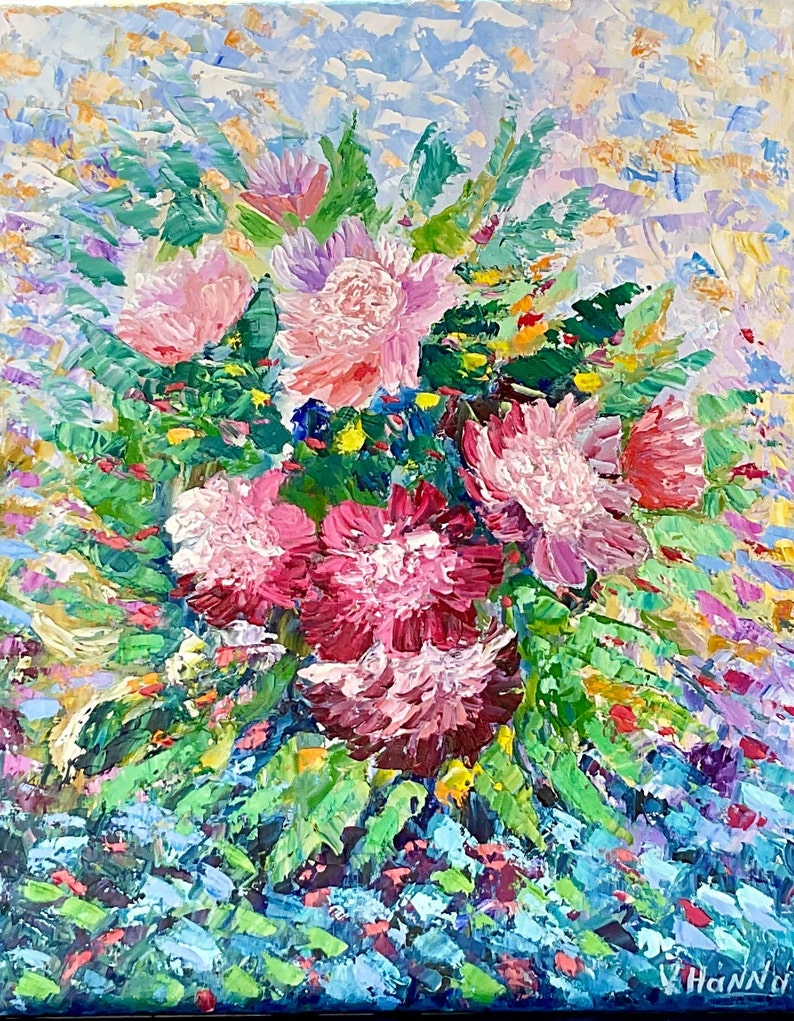 Original Floral Oil Wall Art Decor Impasto Garden Floral Oil Etsy