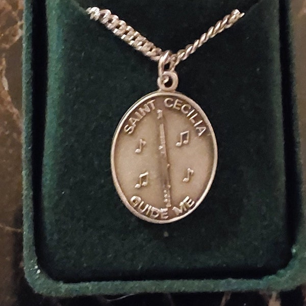 Saint Cecilia Clarinet Pewter Medal on Chain in Gift Box