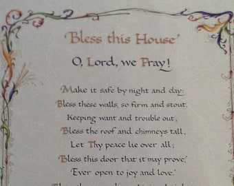 House Blessing Print Ready for Framing  "Bless This House, O Lord, we pray, make it safe by night and day..."