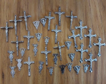 Assortment 36 pc Catholic Rosary and Centerpiece and Crucifix for rosary making