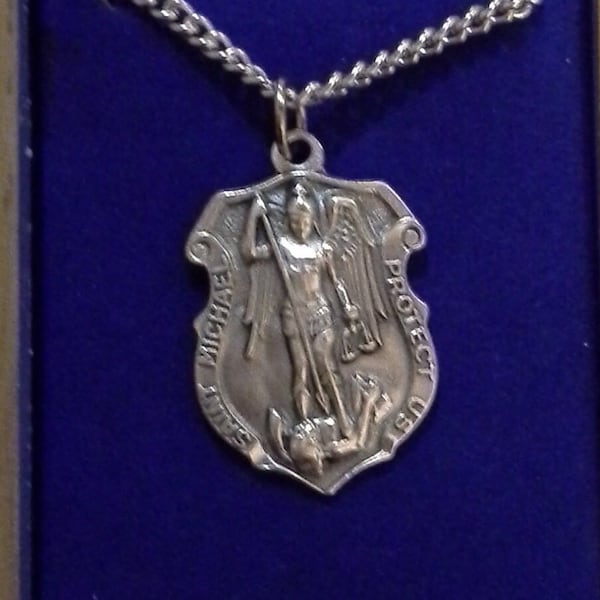 Saint Michael Police Shield Medal on chain Italy