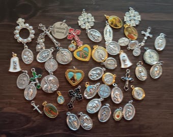 Assorted Catholic Religious Medals /Charms Miraculous Medal St. Benedict Saints Crosses Bracelet Medals