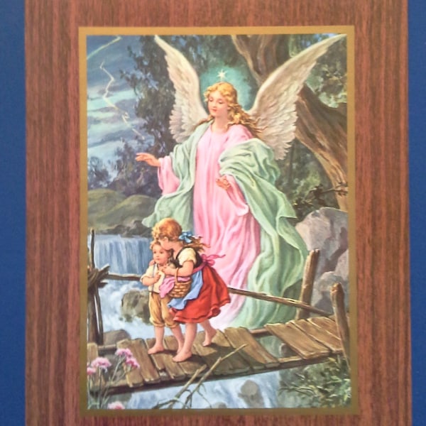 Vintage Print Guardian Angel with Children Crossing Bridge  from Italy