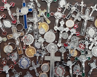 Assorted Saint Benedict Crucifixes and Medals for Rosary Making Pendants Keychains