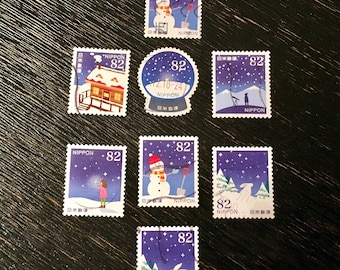 Used Japanese Christmas Stamps: Winter Greetings Set of 8