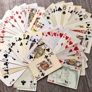 Vintage Playing Card Deck • 52 Unique Retro Designs, Ephemera for Collage