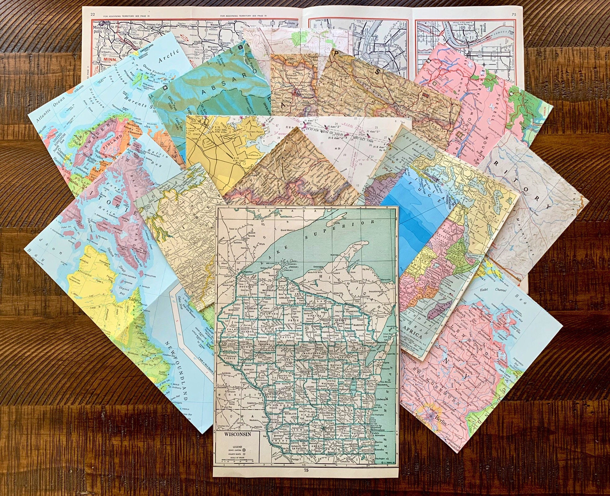 Vintage Map Scrap Pack • 15 World Atlas Pages for Junk Journals - Etsy
