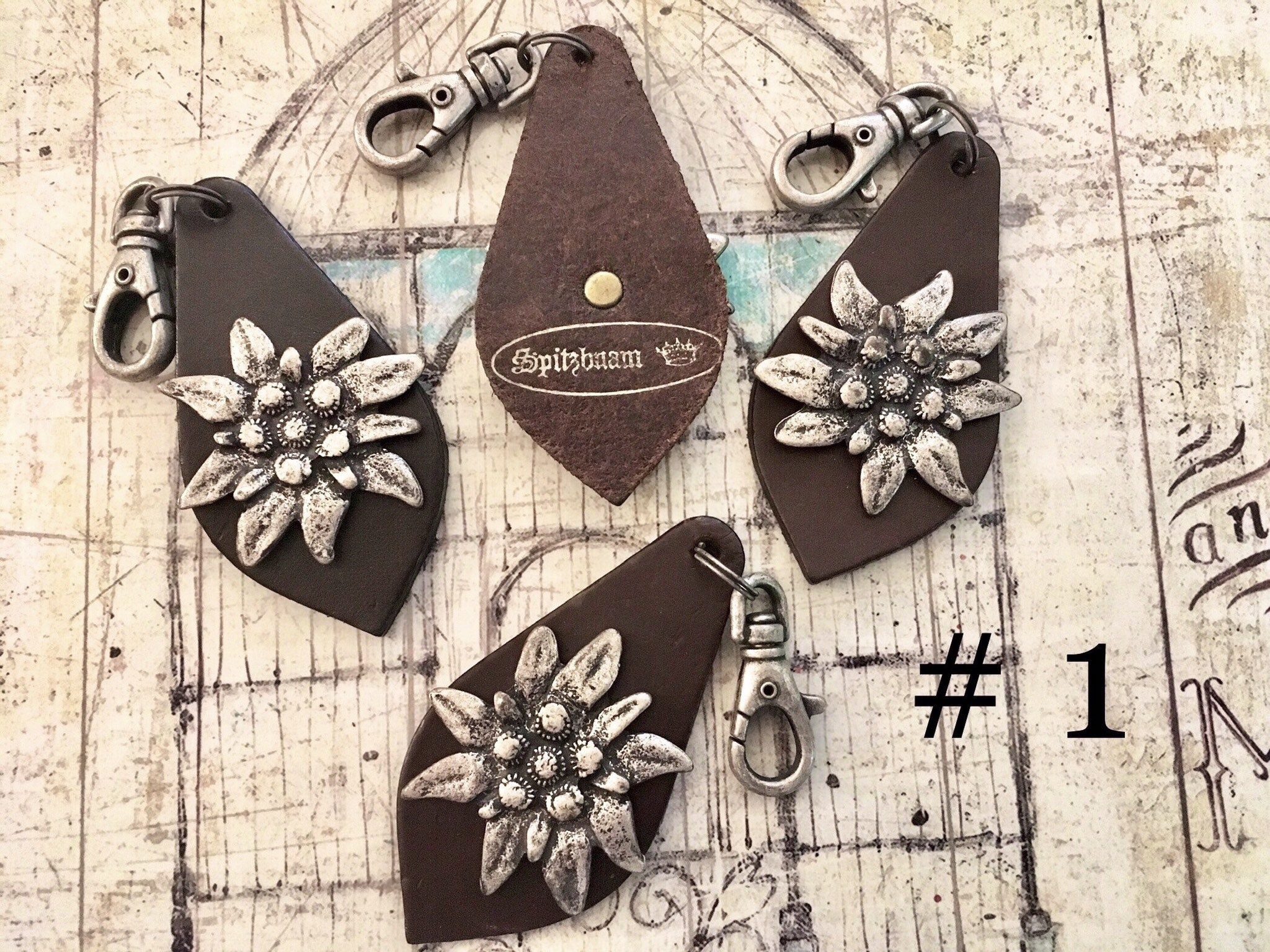 German Handmade Vintage Leather Keychains With Pewter Edelweiß or Der ...