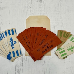 35 Piece Vintage Bank Coin Roll Papers, Nickels, Pennies, Dimes