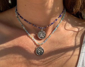 Zodiac Coin Astrology Sign Necklace-birthday, constellation, element, beaded