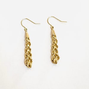 1980’s Vintage Estate Solid 10k Yellow Gold Rope Dangle Earrings LXG