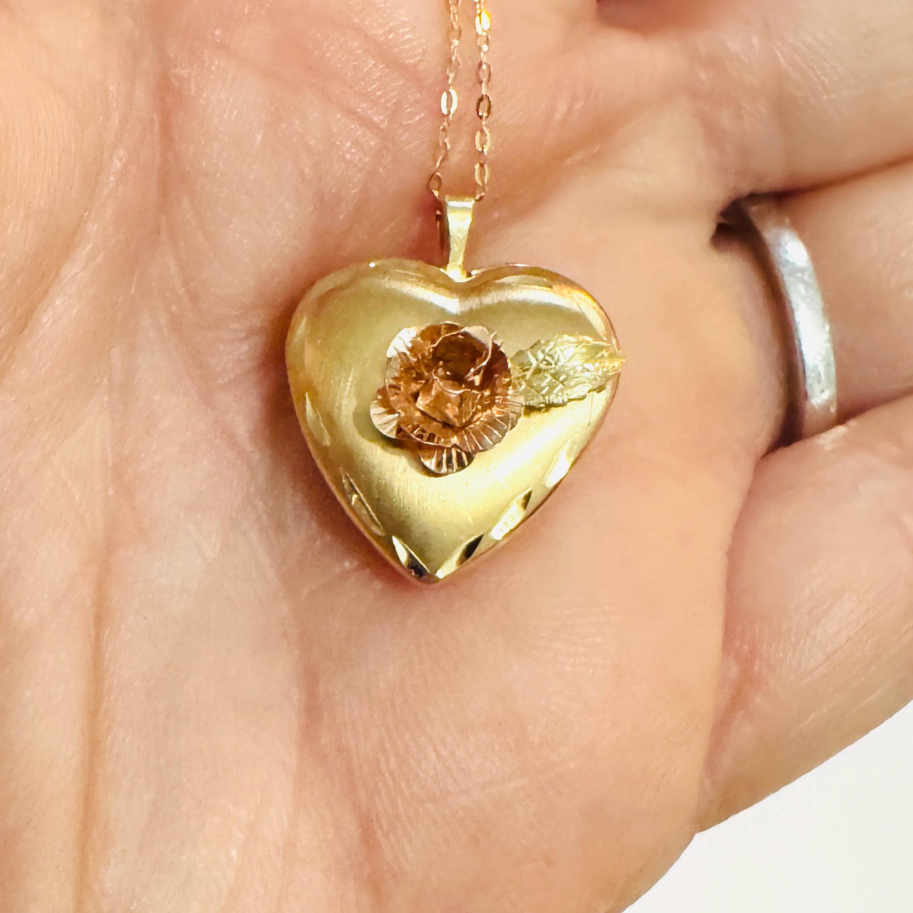 1960s Solid 14k Tri-color Yellow Rose & Green Gold Flower