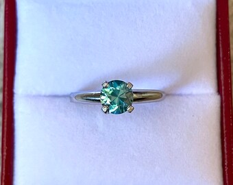 Appraised for 1278! Solid Platinum Natural Blue Zircon Vintage Solitaire Engagement or Statement Ring Size 6