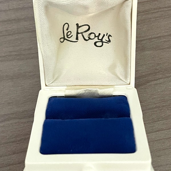 Vintage Presentation Ring Box Cream Plastic & Satin Royal Indigo Blue Velvet LeRoys 1940s
