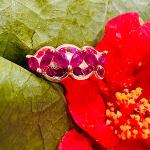 1960s 1.2ctw Natural Ruby Solid 14k Yellow Gold Vintage Estate Round Marquise Wide Thick Band Unique Statement Cocktail Ring 4.4g Size 6