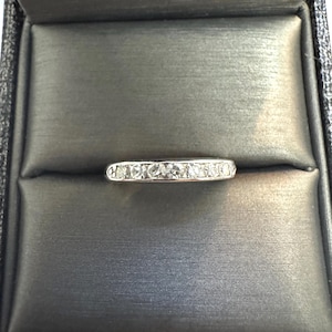 1947 Natural OEC Diamond Solid PT900 Platinum Vintage Estate Inscribed & Dated 2.8mm Channel Wedding Band or Anniversary Stacking Ring Sz 5