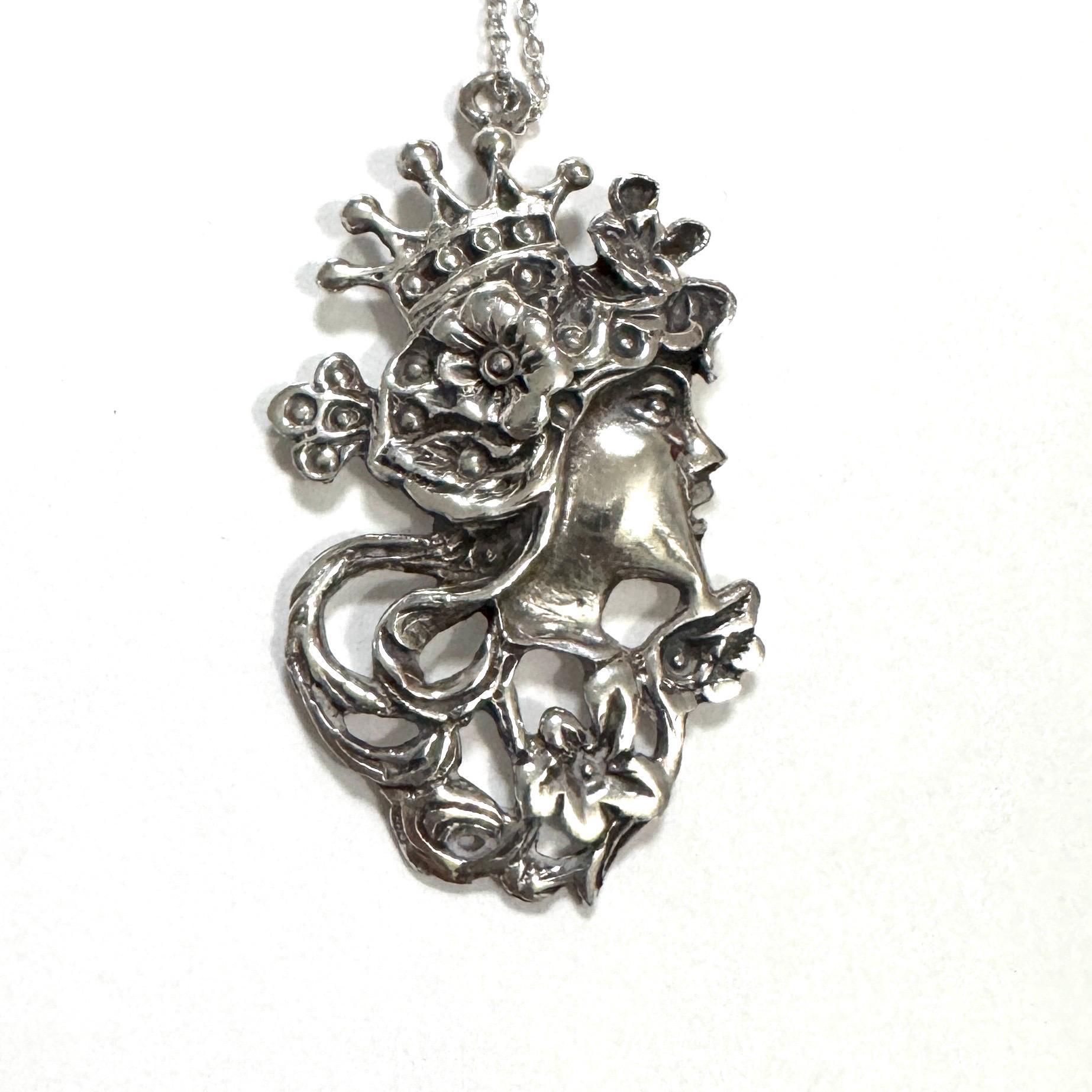 Collier Ancien En Argent 925 Style Art Nouveau Déco Avec Pierreries - Occasion