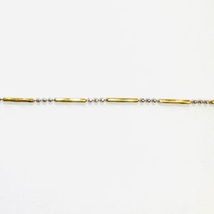 Vintage 1990s Solid 14k Two-Tone White & Yellow Gold Ball Bead Bar Dot Dash Fancy Chain Link Anklet or Extra Long Plus Size Bracelet 2g 9”