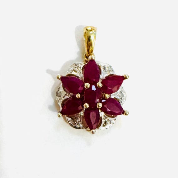 Natural Ruby and Diamond Solid 10k Two-Tone Yello… - image 1