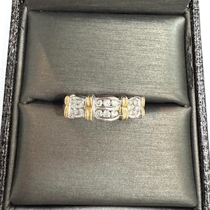 Anillo de bodas vintage de los años 90 con diamantes naturales macizos de 10 k en oro blanco y amarillo bicolor, de 2,7 g y 5,7 mm de ancho, talla 6.