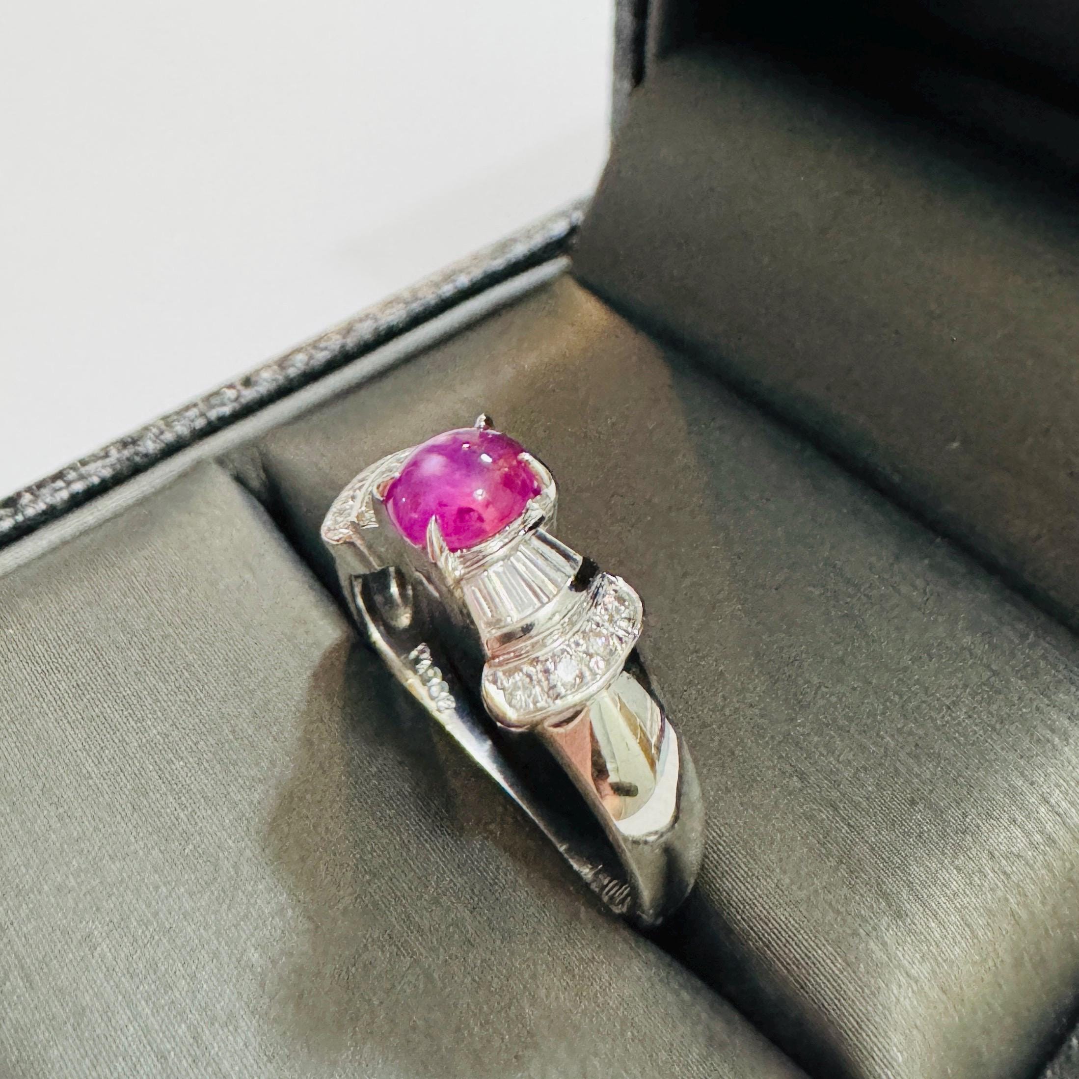 POSY リング Pt.900 Vintage 1990s Solid PT900 Platinum Natural Fuchsia Pink