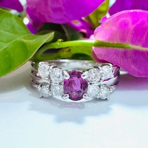 Vintage 0,95 ctw natuurlijke ovale robijn en briljante diamant massief PT900 platina uniek landgoed statement strik cocktailring 5 g maat 6,25