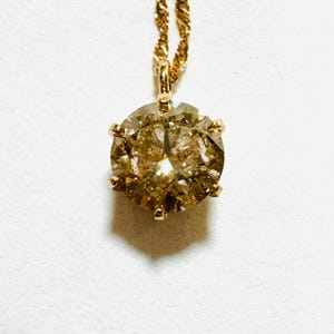 Estate Solid 18k Yellow Gold 0.7 Natural Champagne Brilliant Diamond Solitaire Dainty Minimalist Pendant Choker Chain Necklace 16.5”