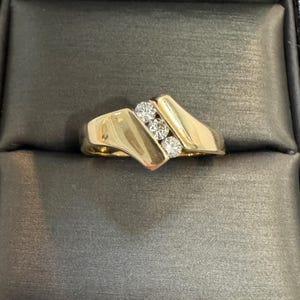 1980s Natural Brilliant Diamond Solid 10k Yellow Gold Channel Set Thick Wide Bypass Estate Vintage Unisex Statement Ring or Wedding Band 7.5