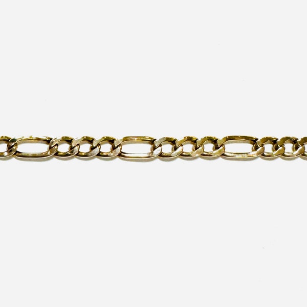 Vintage 1980s Unisex Solid 10k Yellow Gold Estate Figaro Chain Link Bracelet 8.5”