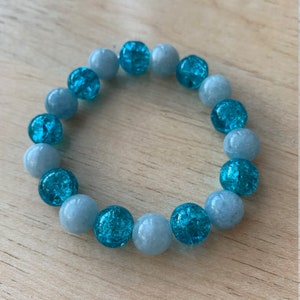 Aquamarine Bracelet 10mm | Crystal Bracelet | Gemstone Bracelet | Blue Crackle Glass Bracelet | Healing Bracelet | Gemstone Jewelry