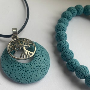 Blue Lava Stone Necklace and Bracelet Set
