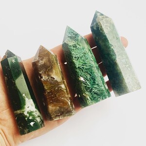 Moss Agate Towers with Druzy