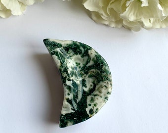 Moss Agate Moon Bowl, Tree Agate