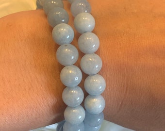 Aquamarin Rund Perlen Kristall Armband