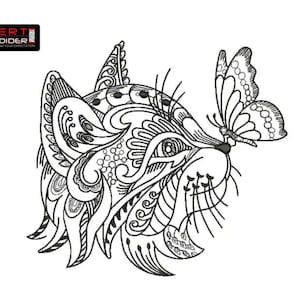 Cat with Butterfly machine embroidery design / Machine Embroidery designs, Sketching Embroidery designs Digitized Files