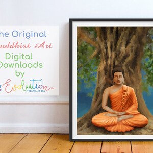 Buddha Under the Bodhi Tree Painting, Beautiful Buddha Print, Printable Digital Download, Buddhist Art, Prints, Large Poster, Wall Art