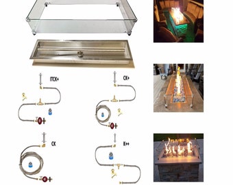 DIY Pro Deluxe Linear Fire Table Kit w / parabrisas, pan, quemador y kit de conexión de gas profesional