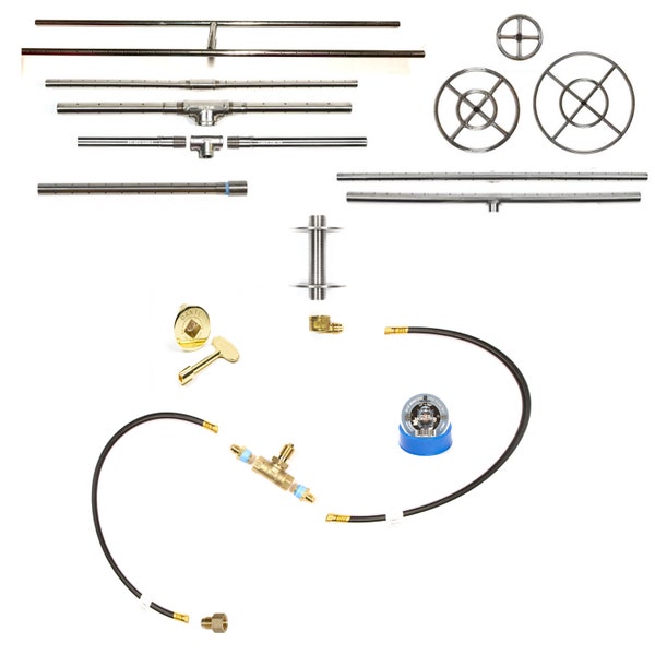 K++ Universal Pre-Plumbed DIY Gas Fire Pit Kit - Includes Burner Choice, Burner Mounting Kit, Gas Hoses, All Brass Fittings, and Key Valve