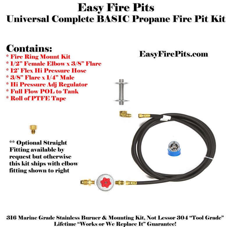CK Universal Propane Complete BASIC Fire Pit Kit and Choice of Gas Burner – Mounting Kit, LP Regulator, 12' Hose & Fittings image 9