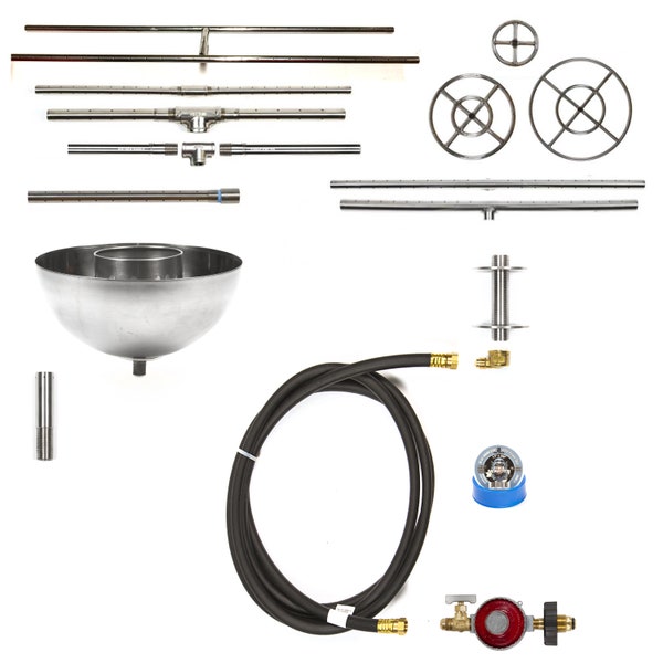 CK Universal Propane Complete BASIC Fire Pit Kit and Choice of Gas Burner – Mounting Kit, LP Regulator, 12' Hose & Fittings