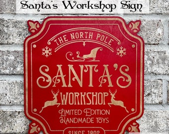 Santa's Workshop Sign | Novelty Christmas | 11" long x 10.5" wide | Old Fashioned | Holiday sign | Workshop Sign | Lightweight