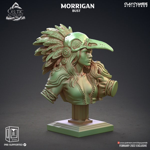 Morrigan Bust | Celtic Mythology | Clay Cyanide | DND and other RPG Tabletop Minis | Display Bust