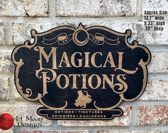 Magical Potions Shop Sign | Witches Shop | Tinctures and Spells | Grimoires | Cauldrons and Enchanted Artifacts | Laser Engraved
