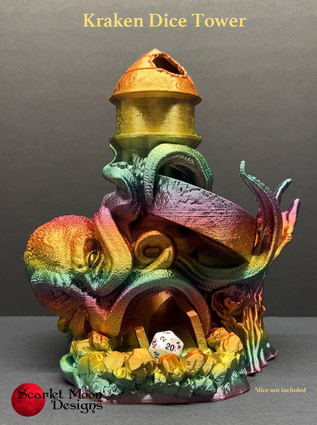 Kraken Dice Tower Gaming Dice Tower PLA 3d Print Tabletop Gaming DM