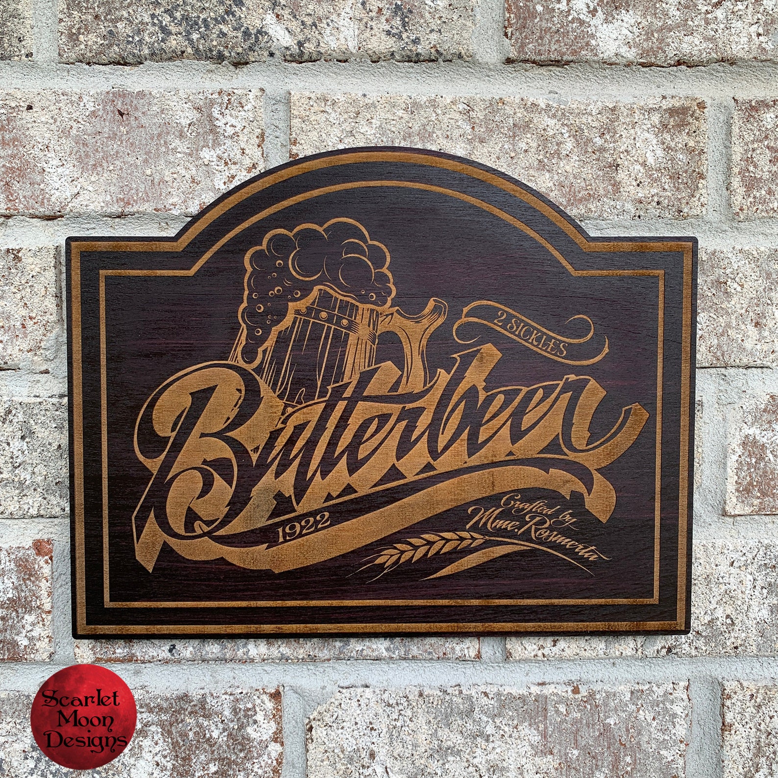 Butterbeer Sign Hand stained Dark Cherry Inspired by the Etsy