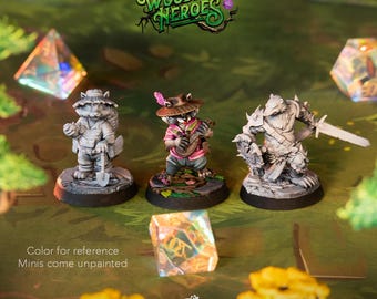 Burrower Heroes | Raccoon | Badger | Woodland Heroes | Animal minis | Cast N Play | Dungeons and Dragons | 3d printed | Tabletop Gaming