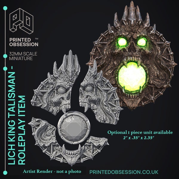 Lich King Talisman | Roleplay Item | Talisman Seller | Printed Obsession |  Dungeon Master item | Dungeons and Dragons | 2" x .35" x 2.35"