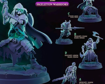 Guerreros esqueleto / 4 opciones / El ascenso de los no muertos / Cast n Play / D&D / Miniatura para juegos de mesa / Fantasía embrujada