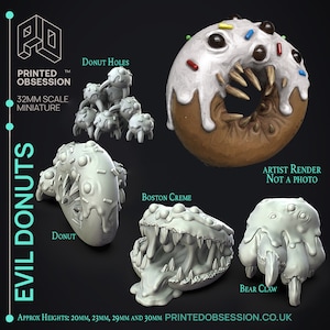Evil Donuts | Mimic Set | Possessed Bakery | Printed Obsession | D&D | Tabletop gaming miniatures | Fantasy gaming | Miniatures | TTRPG